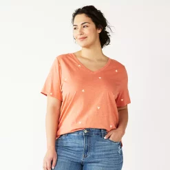 Petite Plus Size Sonoma Goods For Life® Everyday V-Neck Tee -Sonoma Store 5581510 Coral Heart