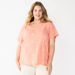 Petite Plus Size Sonoma Goods For Life® Everyday V-Neck Tee -Sonoma Store 5581510 Coral Medium Floral