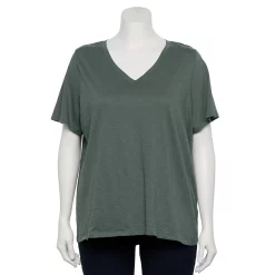 Petite Plus Size Sonoma Goods For Life® Everyday V-Neck Tee -Sonoma Store 5581510 Dark Gray Green