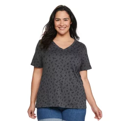 Petite Plus Size Sonoma Goods For Life® Everyday V-Neck Tee -Sonoma Store 5581510 Dark Gray Mini Floral
