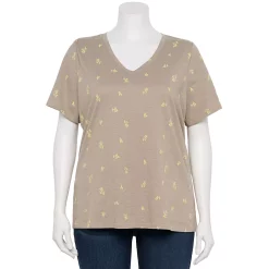 Petite Plus Size Sonoma Goods For Life® Everyday V-Neck Tee -Sonoma Store 5581510 Khaki Cactus