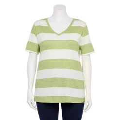 Petite Plus Size Sonoma Goods For Life® Everyday V-Neck Tee -Sonoma Store 5581510 Lime Rugby Stripe
