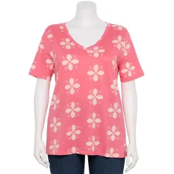 Petite Plus Size Sonoma Goods For Life® Everyday V-Neck Tee -Sonoma Store 5581510 Pink Geo Flower