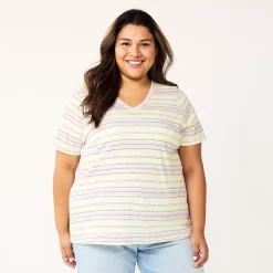 Petite Plus Size Sonoma Goods For Life® Everyday V-Neck Tee -Sonoma Store 5581510 Purple Dot Stripe