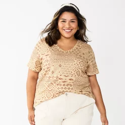 Petite Plus Size Sonoma Goods For Life® Everyday V-Neck Tee -Sonoma Store 5581510 Tan Geo Ikat