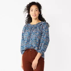 Women's Sonoma Goods For Life® Ruffle Shoulder Peasant Top -Sonoma Store 5584039 Blue Vintage Floral