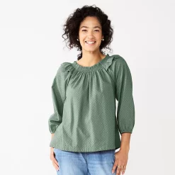 Women's Sonoma Goods For Life® Ruffle Shoulder Peasant Top -Sonoma Store 5584039 Green Gray Blue