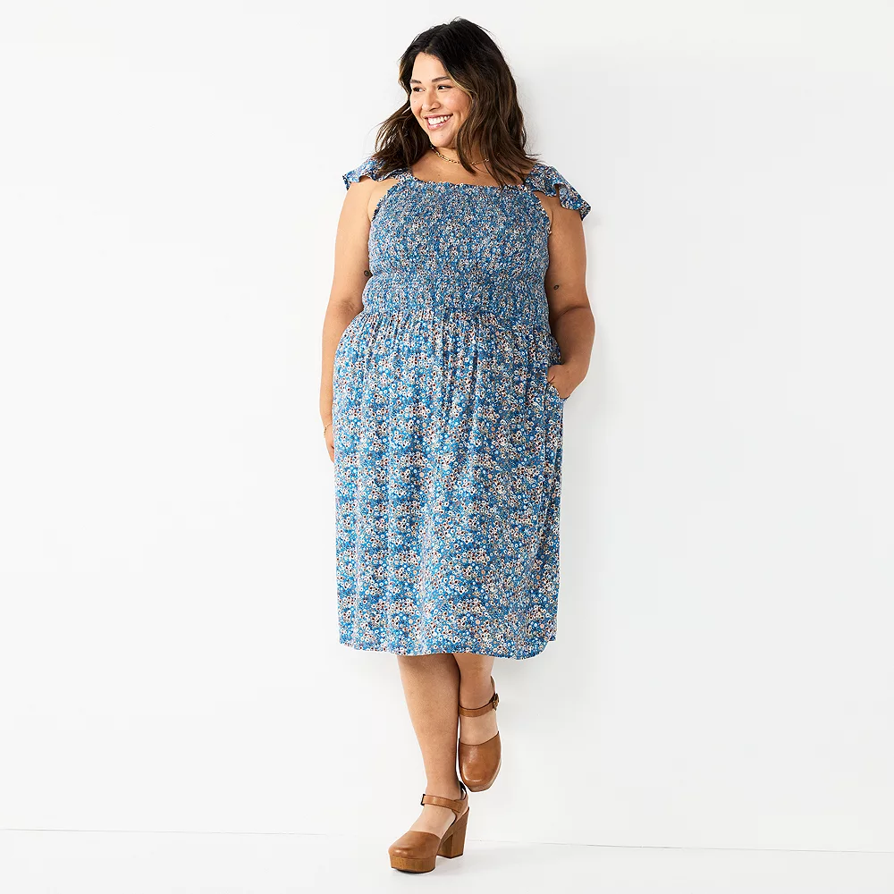 Plus Size Sonoma Goods For Life® Smocked Bodice Midi Dress - Image 2