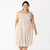 Plus Size Sonoma Goods For Life® Smocked Bodice Midi Dress -Sonoma Store 5584078 Tan Multi Stripe