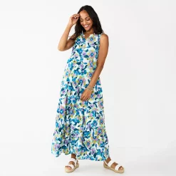 Petite Sonoma Goods For Life® Tiered Maxi Dress -Sonoma Store 5584155 Blue Floral