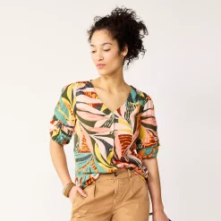 Women's Sonoma Goods For Life® Pleated Elbow-Sleeve Blouse -Sonoma Store 5584778 Multicolor Tropical