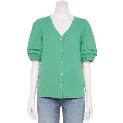 Women's Sonoma Goods For Life® Pleated Elbow-Sleeve Blouse -Sonoma Store 5584778 Teal