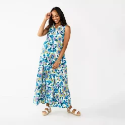 Women's Sonoma Goods For Life® Tiered Maxi Dress -Sonoma Store 5584784 Blue Floral