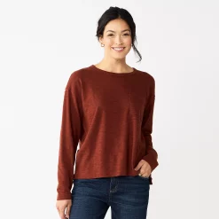 Women's Sonoma Goods For Life® Long Sleeve Pocket Tee -Sonoma Store 5585375 Plum Wine