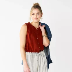 Women's Sonoma Goods For Life® Button-Front Ruffle Tank -Sonoma Store 5586080 Rust