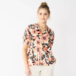Women's Sonoma Goods For Life® Puff Sleeve Top -Sonoma Store 5588976 Peach Pink Floral