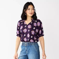 Women's Sonoma Goods For Life® Puff Sleeve Top -Sonoma Store 5588976 Purple Diamond Floral