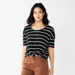 Women's Sonoma Goods For Life® Relaxed Scoopneck Tee -Sonoma Store 5596588 Black Cream Stripe