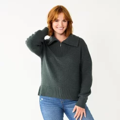 Women's Sonoma Goods For Life® Cozy Quarter-Zip Sweater -Sonoma Store 5597622 Dusty Green