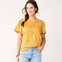 Women's Sonoma Goods For Life® Seamed Flutter Sleeve Top 15 Women's Sonoma Goods For Life® Seamed Flutter Sleeve Top -Sonoma Store 5611922 Gold Red Floral