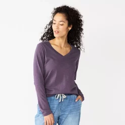 Women's Sonoma Goods For Life® Everyday V-Neck Long Sleeve Tee 52 Women's Sonoma Goods For Life® Everyday V-Neck Long Sleeve Tee -Sonoma Store 5625801 Dark Purple