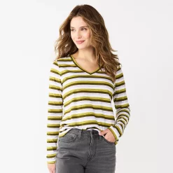 Women's Sonoma Goods For Life® Everyday V-Neck Long Sleeve Tee 36 Women's Sonoma Goods For Life® Everyday V-Neck Long Sleeve Tee -Sonoma Store 5625801 Olive Stripe