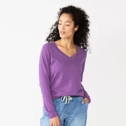 Women's Sonoma Goods For Life® Everyday V-Neck Long Sleeve Tee 45 Women's Sonoma Goods For Life® Everyday V-Neck Long Sleeve Tee -Sonoma Store 5625801 Purple