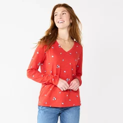 Women's Sonoma Goods For Life® Everyday V-Neck Long Sleeve Tee 35 Women's Sonoma Goods For Life® Everyday V-Neck Long Sleeve Tee -Sonoma Store 5625801 Red Scatter Floral