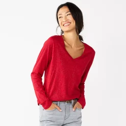 Women's Sonoma Goods For Life® Everyday V-Neck Long Sleeve Tee 58 Women's Sonoma Goods For Life® Everyday V-Neck Long Sleeve Tee -Sonoma Store 5625801 Shine Red