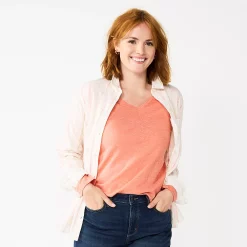 Women's Sonoma Goods For Life® Everyday V-Neck Long Sleeve Tee 39 Women's Sonoma Goods For Life® Everyday V-Neck Long Sleeve Tee -Sonoma Store 5625801 Texture Coral