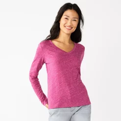 Women's Sonoma Goods For Life® Everyday V-Neck Long Sleeve Tee 37 Women's Sonoma Goods For Life® Everyday V-Neck Long Sleeve Tee -Sonoma Store 5625801 Texture Dark Pink