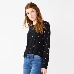 Women's Sonoma Goods For Life® Everyday Crewneck Long Sleeve Tee -Sonoma Store 5625802 Black Scatter Floral