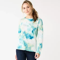 Women's Sonoma Goods For Life® Everyday Crewneck Long Sleeve Tee -Sonoma Store 5625802 Blue Tie Dye