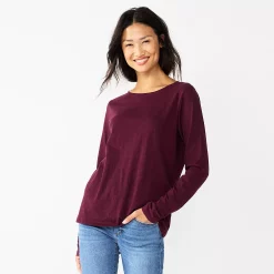 Women's Sonoma Goods For Life® Everyday Crewneck Long Sleeve Tee -Sonoma Store 5625802 Dark Berry