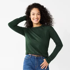 Women's Sonoma Goods For Life® Everyday Crewneck Long Sleeve Tee -Sonoma Store 5625802 Dark Green Shine
