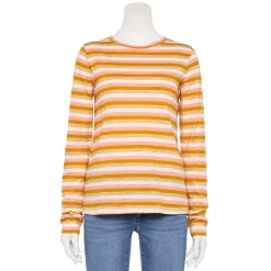 Women's Sonoma Goods For Life® Everyday Crewneck Long Sleeve Tee -Sonoma Store 5625802 Gold Stripe