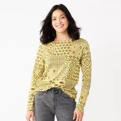 Women's Sonoma Goods For Life® Everyday Crewneck Long Sleeve Tee -Sonoma Store 5625802 Green Patchwork