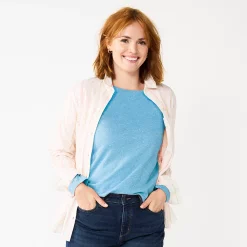 Women's Sonoma Goods For Life® Everyday Crewneck Long Sleeve Tee -Sonoma Store 5625802 Light Blue Texture