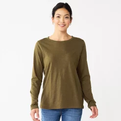 Women's Sonoma Goods For Life® Everyday Crewneck Long Sleeve Tee -Sonoma Store 5625802 Olive