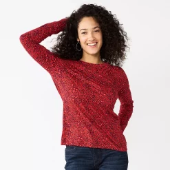 Women's Sonoma Goods For Life® Everyday Crewneck Long Sleeve Tee -Sonoma Store 5625802 Red Multi Floral