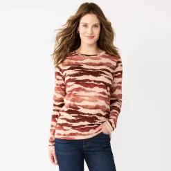 Women's Sonoma Goods For Life® Everyday Crewneck Long Sleeve Tee -Sonoma Store 5625802 Tan Abstract Animal