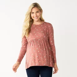 Maternity Sonoma Goods For Life® Long Sleeve Empire Waist Top -Sonoma Store 5635424 Brown Ditsy Floral