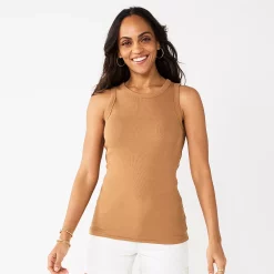 Women's Sonoma Goods For Life® Slim Fit High Neck Rib Tank -Sonoma Store 5651280 Brown