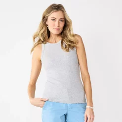 Women's Sonoma Goods For Life® Slim Fit High Neck Rib Tank -Sonoma Store 5651280 Heather Gray