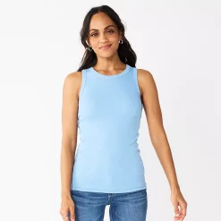 Women's Sonoma Goods For Life® Slim Fit High Neck Rib Tank -Sonoma Store 5651280 Sky Blue
