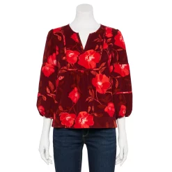 Petite Sonoma Goods For Life® Notchneck Sleeve Piecing Top -Sonoma Store 5664273 Large Red Floral