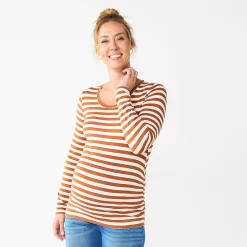 Maternity Sonoma Goods For Life® Essential Scoopneck Long Sleeve Tee -Sonoma Store 5672154 Brown Stripe