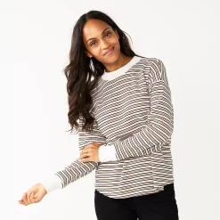 Women's Sonoma Goods For Life® Mockneck Waffle Top 21 Women's Sonoma Goods For Life® Mockneck Waffle Top -Sonoma Store 5672315 Ivory Brown Stripe