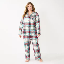 Plus Size Sonoma Goods For Life® Flannel Pajama Shirt & Pajama Pants Sleep Set -Sonoma Store 5677717 Ivory Festive Plaid