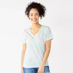 Women's Tall Sonoma Goods For Life® Everyday V-Neck Tee -Sonoma Store 5686285 Bleach Blue Tie Dye